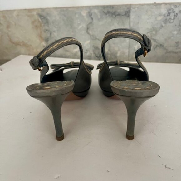 PRADA Blue Leather Heels Straps peep toe with bow accent - Picture 5 of 6